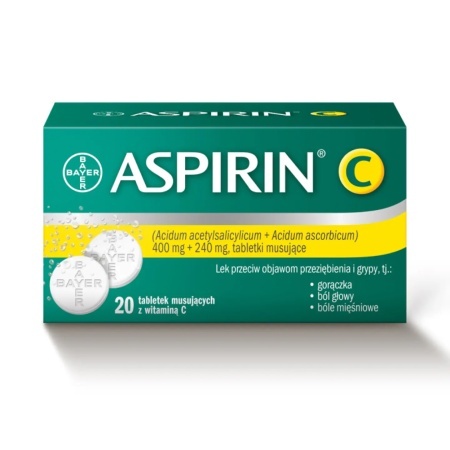Aspirin C (Acidum acetylsalicylicum + Acidum ascorbicum), 400 mg + 240 mg, 20 tabletek musujących
