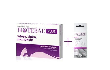 Biotebal Plus włosy, skóra, paznokcie, 30 tabl. + serum do paznokci 3,3 ml