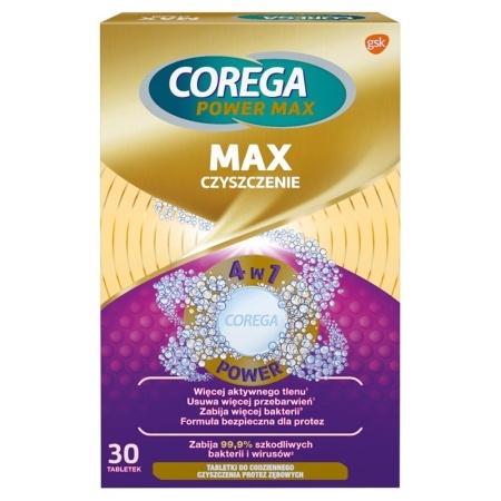 Corega Power Max, Tabletki do czyszczenia protez, 30 sztuk
