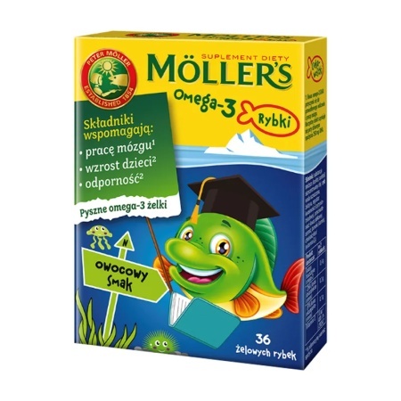 Mollers Omega-3, rybki, żelki o smaku owocowym, 36 szt.