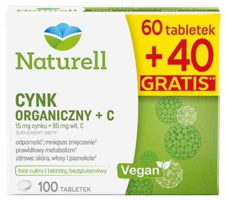 Naturell Cynk Organiczny + C, 100 tabl.