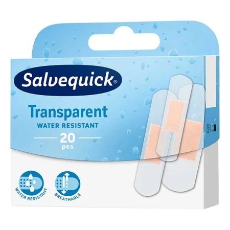 Salvequick Transparent, przezroczyste plastry z opatrunkiem, wodoodporne, 20 sztuk