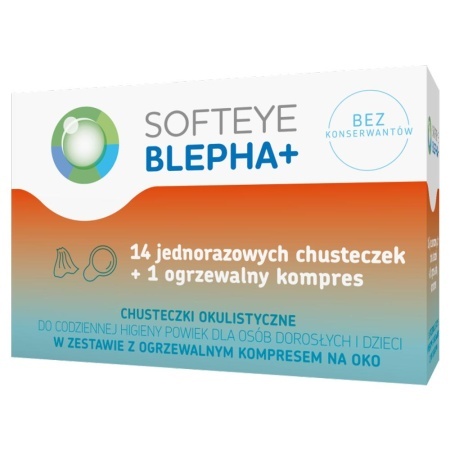 Softeye Blepha Plus chusteczki okulistyczne, 14 szt. + ogrzewalny kompres