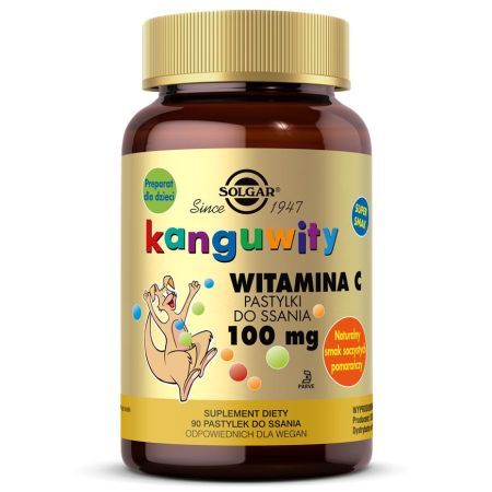 SOLGAR Kanguwity Witamina C 100 mg do ssania o smaku pomarańczy 90 past.